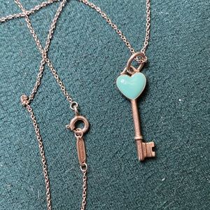 Tiffany & Company Blue enamel Puffed heart Key necklace. Retired